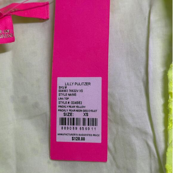 Lilly Pulitzer Top Womens XS Lina Sleeveless Eyelet‎ Prickly Pear Yellow Preppy - Picture 7 of 11